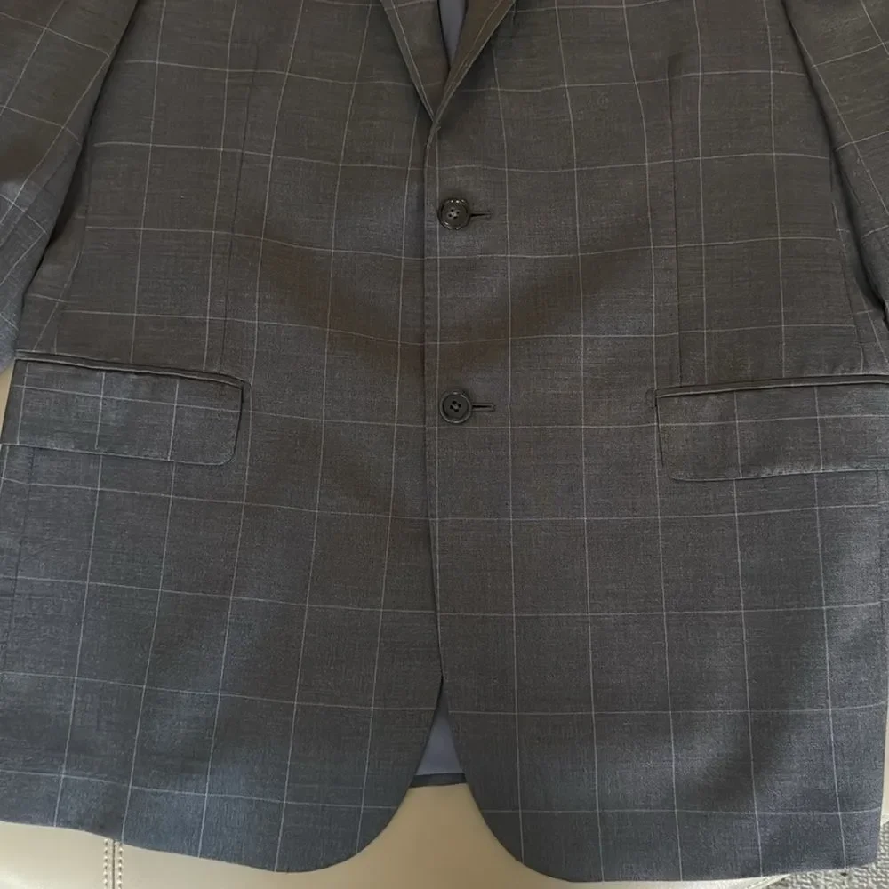 Saks Fifth Ave Black Label Tropical Wool Men’s Blue Windowpane Jacket. Size 42.